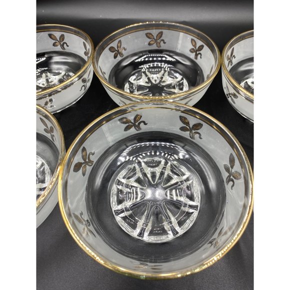 6 Vintage Frosted and Gold Leaf design Dessert Bowls 1960's 4 1/2 inch - Picture 11 of 16